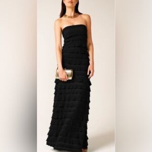 Tiered Ruffle Black Evening Dress